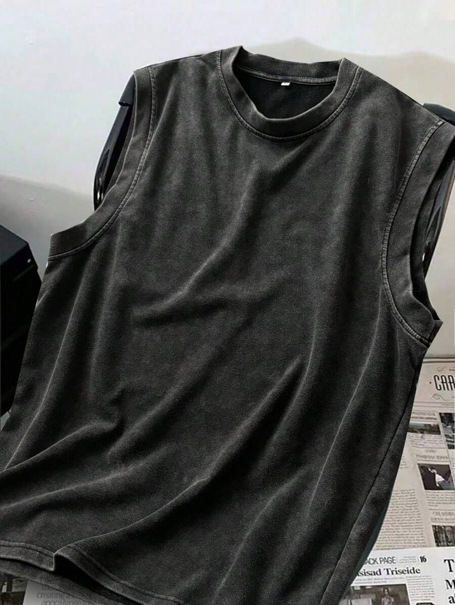 Men's Dark Color Casual Vintage Washed Round Neck Tank Top
