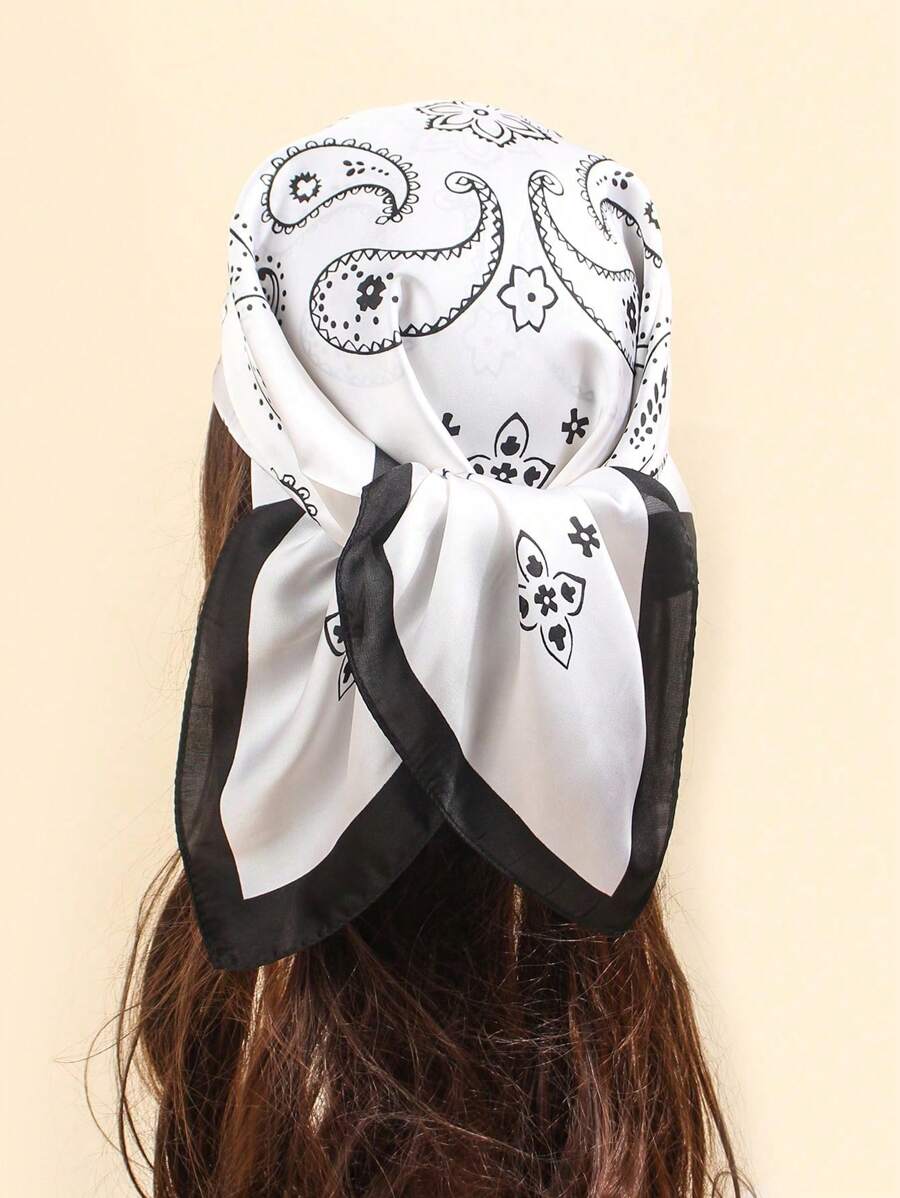 1 件女式几何印花围巾，真丝头带发带颈饰围巾，适合日常使用 - 彩色 - 查看 1