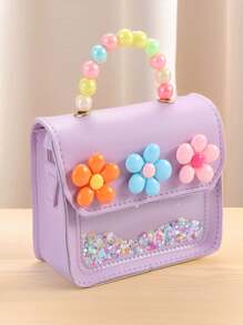 1 Stück süße, mit Blumen verzierte, leichte Handtasche für Mädchen - Rosa, Lässig, Street-Style, ungefüttert, Druckknopfverschluss, ohne Druck, einfacher Tragegriff oben, perfekt für Ausgehen, Party, Uni