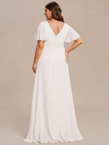 EVERPRETTY Plus Elegant Short Sleeve Asymmetric Hem White Dress Bridal Shower Dress For Single Party Wedding Dress For Bride