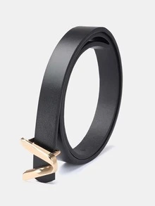 1pc Solid Color Casual Polyurethane (PU) Ladies Decorative Belt With Letter Buckle, Suitable For Everyday Wear