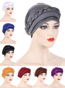 1pc Multicolor Braided Patchwork Muslin Hijab Cap, Fashion European And American Style Muslim Headwrap - A - View 11