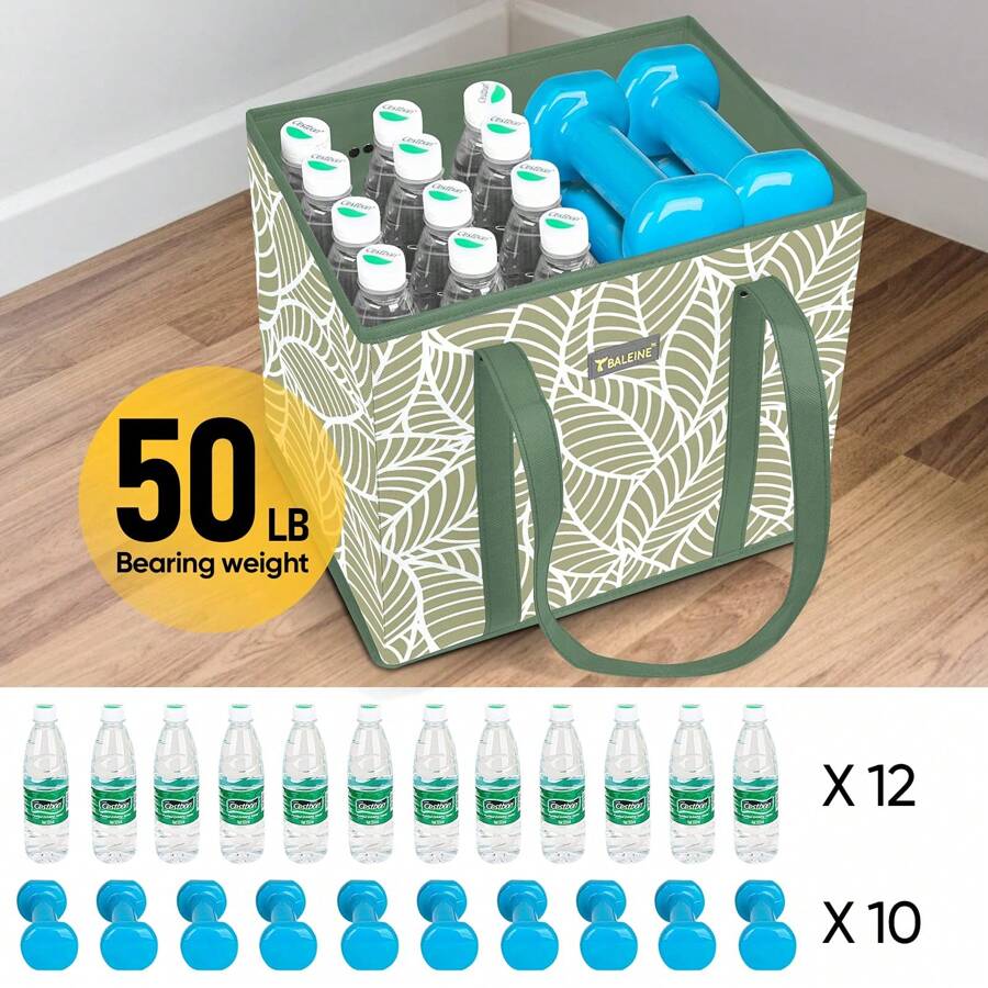 3Pk Reusable Grocery Bags, Foldable Shopping Bags For Groceries With Reinforced Bottom & Handles - Green - View 1