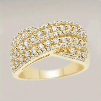 1 件优雅 14K 镀金白色锆石订婚戒指，奢华新娘婚礼派对配饰，送给爱人的高端珠宝礼物，节日礼物