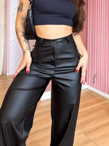 Women's Widi Leather Pants With Zipper - Black - View 2