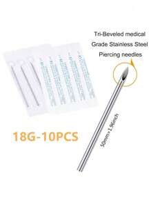 2/5/10PCS 14G Piercing Needles, Hollow Needles Stainless Steel Disposable Sterile Piercing Needles For Belly Navel Ear Cartilage Nose Lip Tongue Nipple Piercing