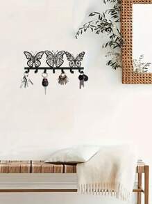 CIFbuy 现代蝴蝶钥匙扣带 7 个挂钩 - 光滑黑色金属墙壁收纳架，用于存放钥匙和配件，非常适合入口、办公室和生活空间