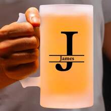 1pc, Personalized A-Z Letter Name Custom Beer Mug, 15oz Frosted Glass Beer Mug With Handle, Custom Glassware With Letter Name, Party Customized Favors,Durable,Reusable,Multi-Functional,Ornamental,Stylish,Exquisite,High-Quality,Custom,Personalized,Unique,Ideal Gifts For Him,Ideal Gifts For Her,Her,Boyfriend,Girlfriend,Dad,Mom,Family,Friends,Son,Daughter,School Students,Workers,Kids,Office,Tea Room,School,Home,Brunch-Ready
