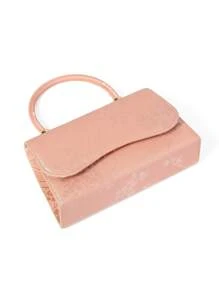 This Evening Bag Is Delicate And Compact. The Body Is In A Soft Pink Tone, With A Fine Floral Texture On The Surface, Adding A Romantic And Elegant Touch. The Rounded Handle Is Paired With Golden Metal Connectors, Creating A Luxurious Feel. The Flap Design Has A Smooth, Streamlined Profile, With A Vintage Yet Fashionable Overall Style, Making It An Ideal Accessory To Pair With Formal Attire For Evening Events. This Women's Handbag, Clutch, And Shoulder Bag Is Suitable For Weddings, Galas, Parties, And Other Formal Occasions, And Can Be Perfectly Paired With Evening Gowns And High Heels For A Graceful Look.
