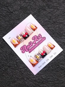 Duckbill-Shaped Nails, Handmade And Wearable Nails, Y2K Hot Girl Style, I Love ME , Pink, Nude And White Gradient Nail Pieces With White French Edges, Hand-Carved Flowers, Small Flowers, Bows And Pearl Accessories, Hand-Made And Wearable Nail Pieces, Women And Girls Can Wear Shiny Nail Pieces, 10 Pieces In 3 Sizes, Suitable For Daily Wear At Parties And Dances, Including A Tool Kit, Can Be Used As A Gift For Ladies And Girls.Valentine's Day Gift Press On Nails