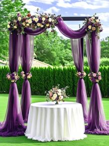 Cortina de tule transparente decorativa em arco de casamento roxo escuro, elegante véu de rede para pendurar, adequado para casamento, festa de aniversário e celebração de feriados, perfeito para decoração interna/externa, fácil de pendurar, cria um ambiente romântico