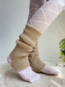 1 双 Y2K 风格女式暖腿套 可爱暖腿套，保暖包覆脚踝暖腿套 - 卡其色 - 查看 5