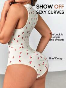 女士无袖罗纹塑身衣白色樱桃紧身衣收腹塑身衣无缝塑腰瘦身背心