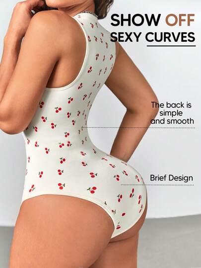 女士无袖罗纹塑身衣白色樱桃紧身衣收腹塑身衣无缝塑腰瘦身背心