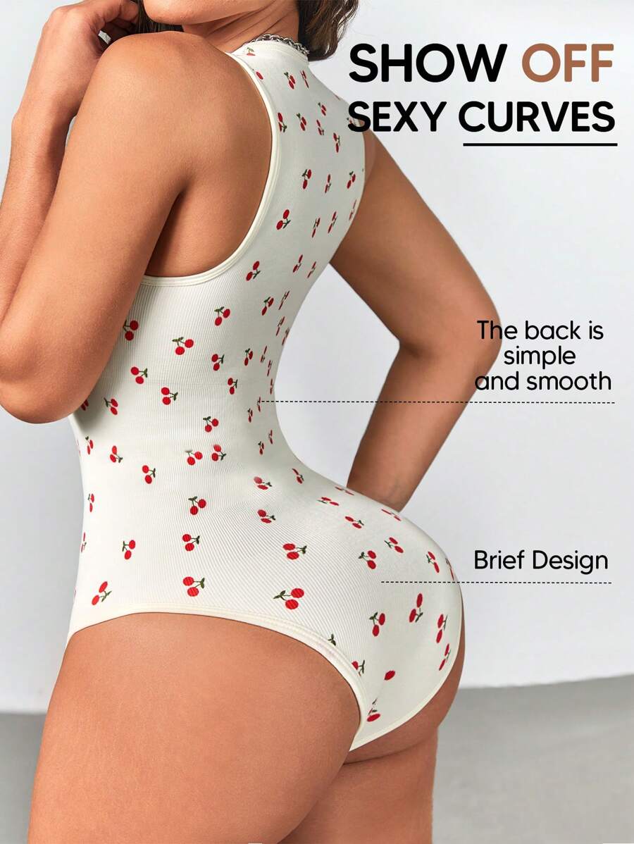 女士无袖罗纹塑身衣白色樱桃紧身衣收腹塑身衣无缝塑腰瘦身背心