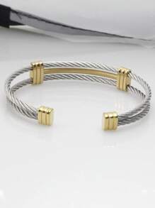 1 Vòng tay hai lớp bằng thép không gỉ thời trang có thể điều chỉnh hai tông màu, phù hợp cho nam và nữ, đeo hàng ngày, Giáng sinh, Trang sức ngày lễ tình nhân, Mẹ, Mẹ, Ngày của Mẹ, Quà tặng - Nhiều màu - Xem 6