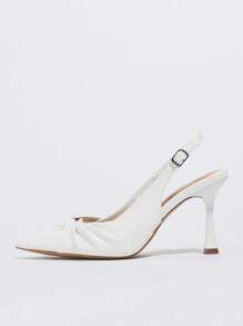 Women's Pleated Single Buckle Strap Thin Single Order Shoes Suitable For Commuting, Pointed White High Heels - White - View 5