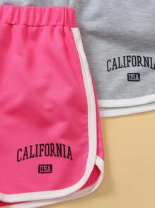 Set informal de 3 piezas de shorts de cintura elástica para niña preadolescente, con estampado de letras y rayas, para verano