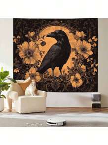1 pièce Tapisserie rectangulaire style hippie noir corbeau, décoration murale esthétique et mystique pour dortoir, chambre, chambre à coucher, salon, livré avec accessoires d'installation gratuits, cadeau de vacances idéal