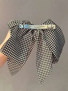 1 Pc Women Houndstooth Pearl Bow Spring Clip, Suitable For Date, Holiday, And Everyday Wear Hair Clips Claw Clips Hair Claws Hair Slide Hair Barrettes, Autumn, School Stuff, Elegant, College, Pearl Hair Accessories