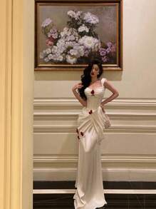 Fashion Elegant Sexy Sweetheart Floral 3D Cut Waist Cocktail Dress, Party Dress, Wedding Guest Dress, Formal Dress, Evening Dress,Gown