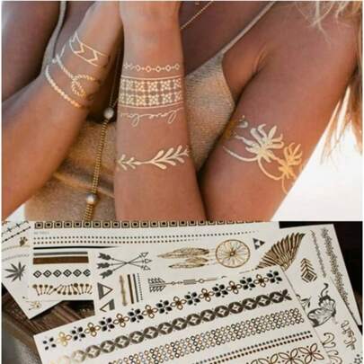 Tatuagem Temporária Dourada e Prateada – Estilo Boho Chic | À Prova d'Água e de Longa Duração Carnaval/Blog