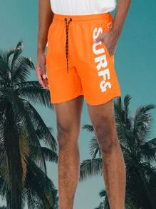 Mens Surf & Beach Print Board Shorts Swim Trunks Mesh Lining Beach Swim Vacation Tropical - 橘色 - 查看 4