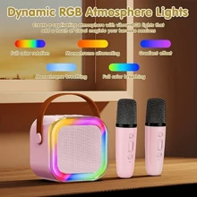 Karaoke Speaker With Microphone Set, Small Speaker, Home Karaoke Machine, In Pink, Blue, And White Colors, Comes With 2 Microphones, Portable Handheld Karaoke Microphone Speaker