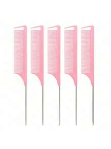 5pcs/Set Kids Anti-Static Carbon Fiber Steel Pin Hair Styling Comb Set, Black Graduated Rat Tail Comb, Metal Long Steel Pin Rat Tail Comb, Professional Hair Styling Comb With Graduated Markings - Multicolor - View 10