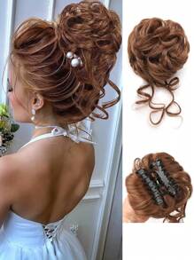 Pièce de chignon désordonné, chouchou, extension de cheveux pour chignon ébouriffé, queue de cheval bouclée et ondulée, chignon synthétique pour femmes et filles, mariage