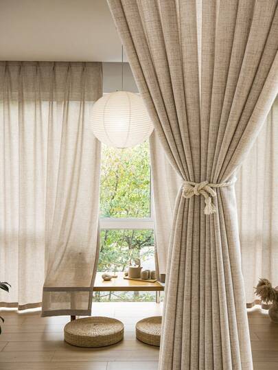 1pc Japanese Simple Linen Rainbow Sheer Curtain, Linen Texture Suitable For Bedroom, Living Room, Balcony, Window Screen