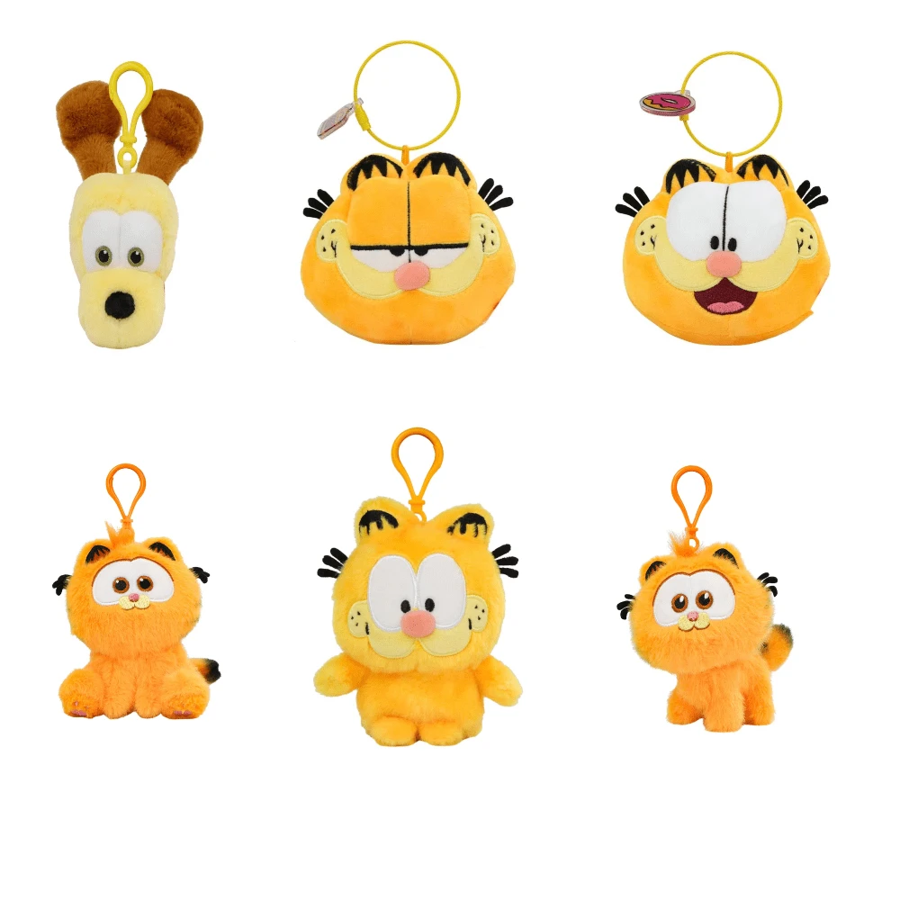 GARFIELD 6 estilos de llavero de peluche lindo de  juguete de peluche suave de gato Odie, muñeco de felpa de dibujos animados, llavero colgante, regalo de cumpleaños