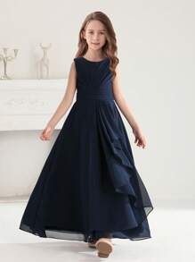 Teen Girl Navy Blue Chiffon Maxi Dress - Royal Blue - View 5