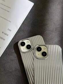 New 16 Full Coverage Electroplated Suitcase Vertical Striped Phone Case Compatible With IPhone 16, 16 Pro, 16 Pro Max, 13, 13 Pro, Waterproof, Shockproof, Anti-Fall, Anti-Scratch - Silver - View 3