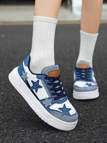 Women's Casual Sneakers, Star Print Shoes, Retro Unisex Shoes, Plus Size