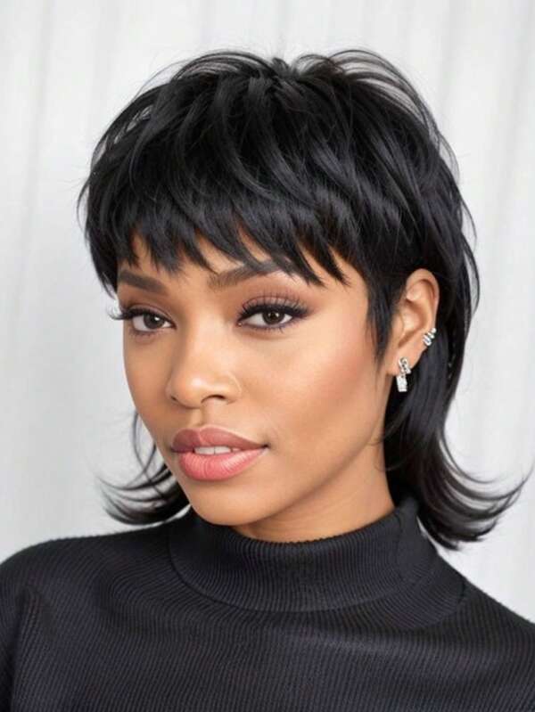 Short Straight Mullet Wig Pixie Cut Wigs For Women With Shaggy Layers And Bangs Natural Straight Hair Retro Cosplay Wigs Suitable For Multiple Occasions Universal Fit Perfect For Suitable For All People