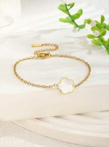 1pc Simple Popular Five-Leaf Flower Shaped Shell Bracelet For Girls Delicate Party Jewelry For Friends Birthday Gift