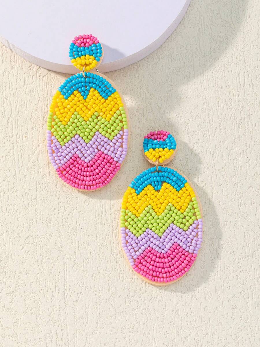 WinLeaf 1 Pair Easter Egg Handmade Beaded Earrings - Multicolor - View 1