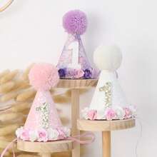 1pc Shiny Birthday Party Cone Hat With Floral Decor, Universal Celebration Headwear For Birthday And Festive Occasions, Photo Prop