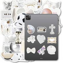 50pcs White Cream Cute Style Stickers, Elegant & Fresh, Suitable For Seal Sticker, DIY Scrapbooking, Gifts