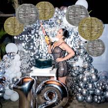 1pc Disco Theme Lantern, Gold/Silver Mirror Lantern, Foldable Disco Ball Lantern Decor Suitable For Disco Club, Birthday, Wedding, KTV Stage, Holiday Party Hanging Decoration, Christmas Home Decor DIY, No Power Or Feathers Required