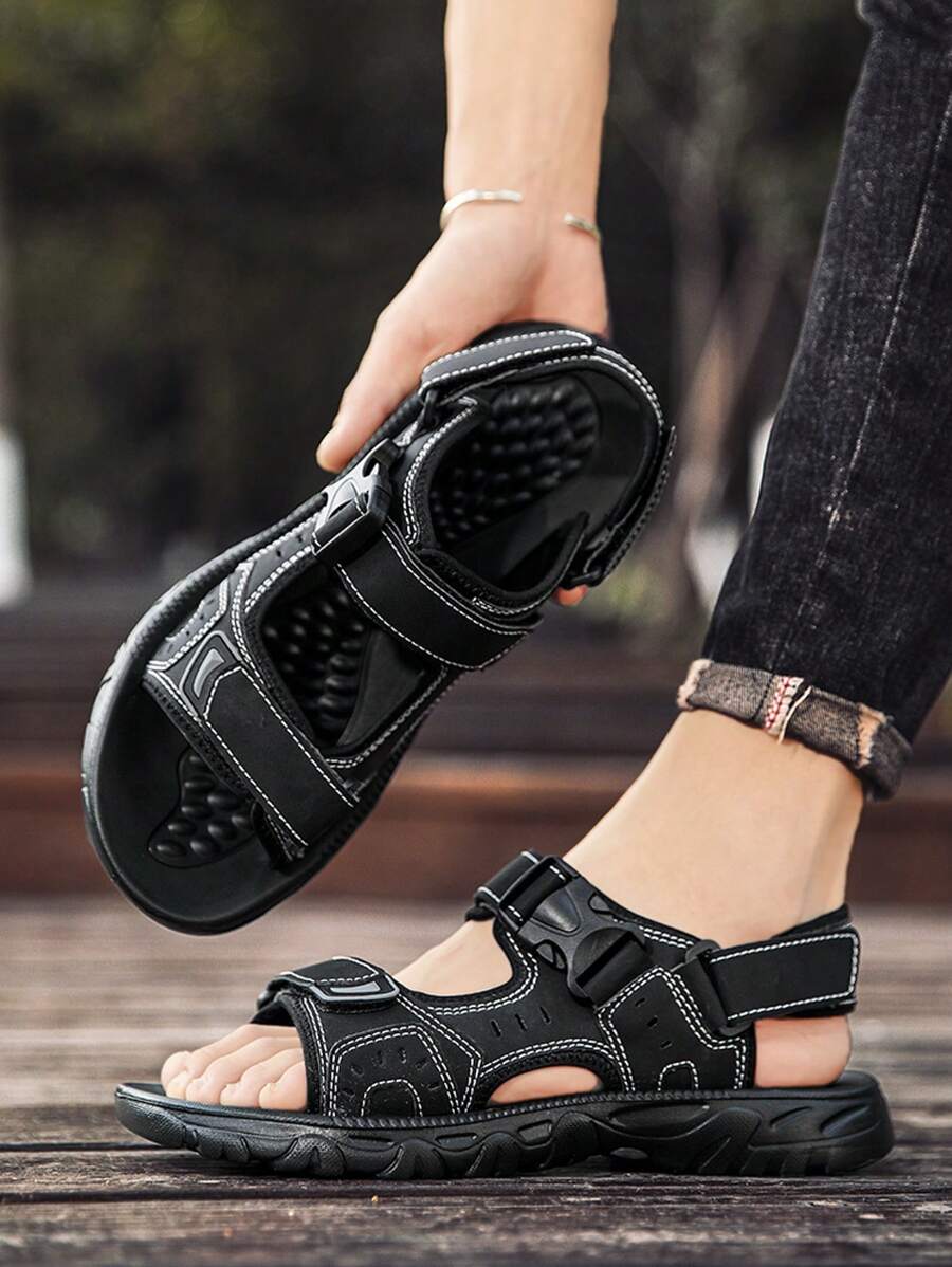 Casual Outdoor Beach Sandals For Men,New Style Sports Hook And Loop Design - Black - View 1