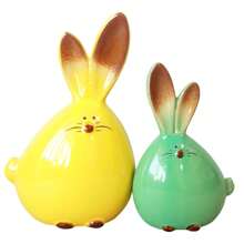 2 piezas Figuras de conejo de Pascua de cerámica, estatuas de conejo para decoración de mesa de fiesta de Pascua y decoración interior de automóvil - Multicolor - Ver 4