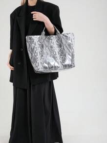 Stylish Snakeskin Vintage Large Capacity Tote Bag, Chic Solid Color Crocodile Pattern Handbag, Suitable For Women's Office, Commute, Laptop, Shopping, Travel,Unisex Large Size Shoulder Bag