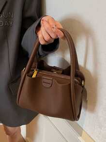 2pcs Women's Plain Color Handbag Set - Tote Bag And Crossbody Bag - Coffee - View 3