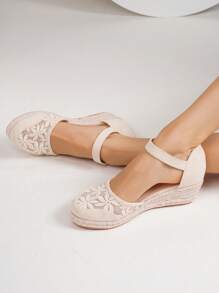 Women's Fashion Apricot Mesh Breathable Casual Vacation Rope Wedge Sandals