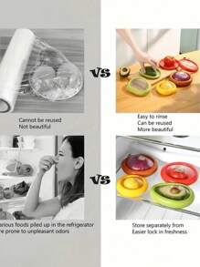4 件套复古水果蔬菜保鲜盒套装 - 带盖冰箱储物容器、食物保鲜盒和水果保鲜盒 - 可重复使用且耐用的厨房配件，用于保持新鲜水果和蔬菜抗氧化储物盒 - 彩色 - 查看 7