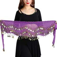 1 pièce Accessoires de danse du ventre, écharpe de hanche de danse du ventre, ceinture de danse, écharpe à nouer à la taille, ceinture de pratique à la taille, chaîne de taille décorée de pièces, cache-ceinture de costume de danse, tenue de danse