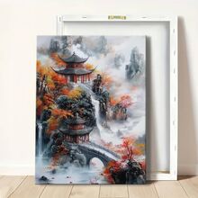 1pc Framed Canvas Wall Art Poster Printing Abstract Digital Realism A Chinese Landscape With A Bridge Wall Art For Living Room Bedroom Bathroom Kitchen Apartment Hotel, Artful Home Decoration - Framed, Vertical - Framed Canvas - View 9