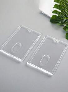 Acrylic Transparent Heavy-Duty Plastic Card Case, Double-Sided Transparent Card Id Card Work Badge Cover Badge Hard Card Case, Transparent Badge Case Vertical Office Supplies (Excluding Cards) Business Card Holder Wallet Business Card Holder Credit Card Holder, Id Card Holder Female For Male Card Wallet. - Clear - View 5